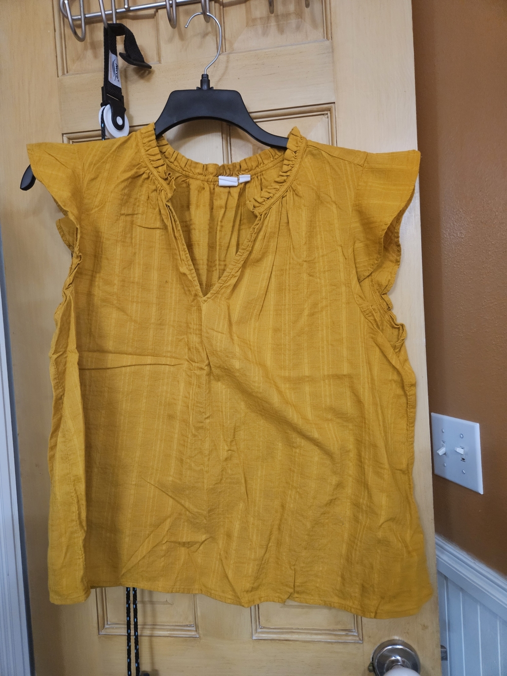 GAP Mustard Flutter Sleeve V-Neck Blouse